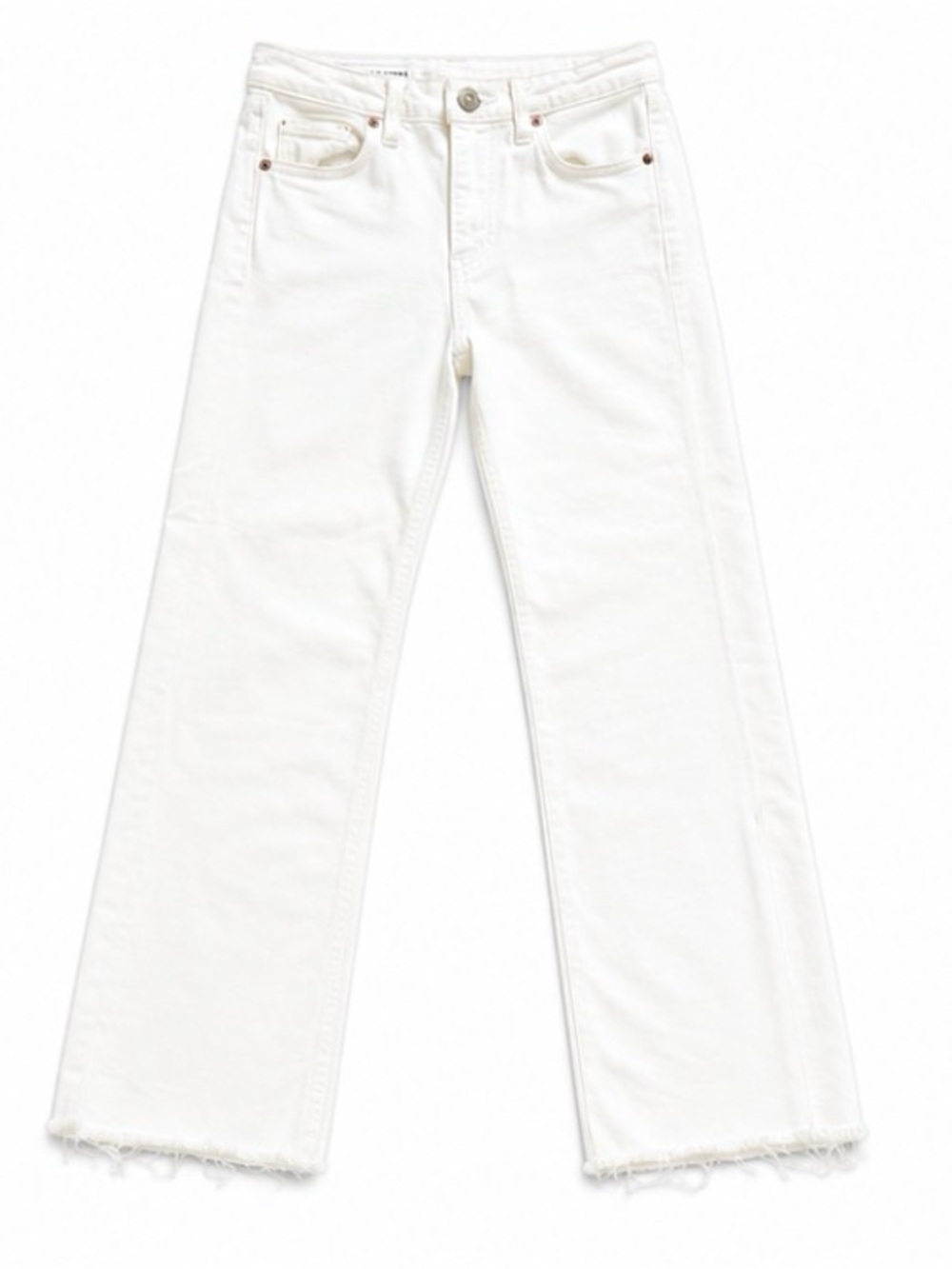 Zara Off-White Straight-Leg Jeans with Frayed Hem